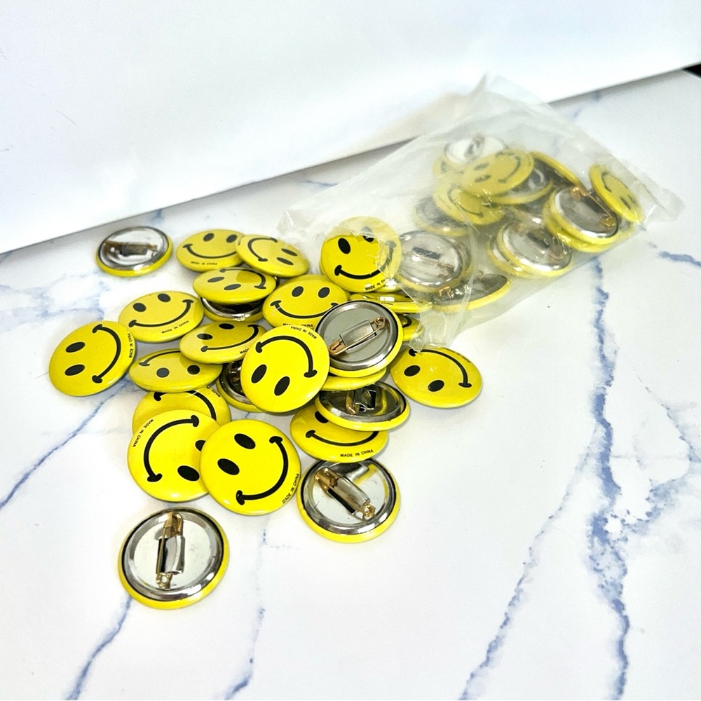 NEW Yellow Smiley Face Button Pins 48 count